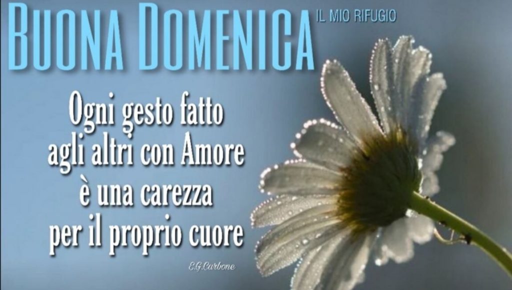 BUONA DOMENICA. Ogni gesto fatto agli altri con amore è una carezza per il proprio cuore