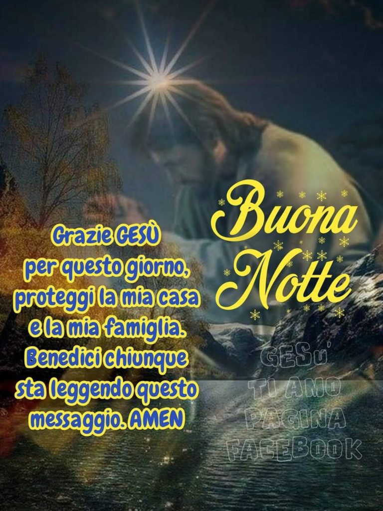 Grazie Gesù per questo giorno, proteggi la mia casa e la mia famiglia. Benedici chiunque sta leggendo questo messaggio. Amen. Buona Notte