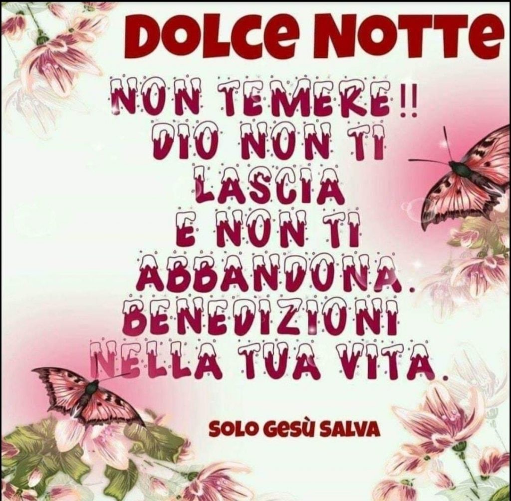 DOLCE NOTTE. Non temere!! Dio non ti lascia e non ti abbandona. Benedizioni nella tua vita.