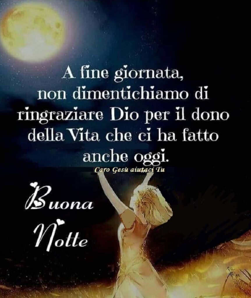 A fine giornata, non dimentichiamo di ringraziare Dio per il dono della Vita che ci ha fatto anche oggi. Buona Notte