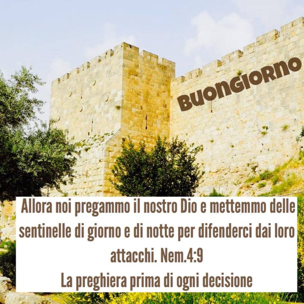 Buongiorno. "Allora noi pregammo il nostro Dio e mettemmo delle sentinelle di giorno e di notte per difenderci dai loro attacchi." (Nem.4:9)
