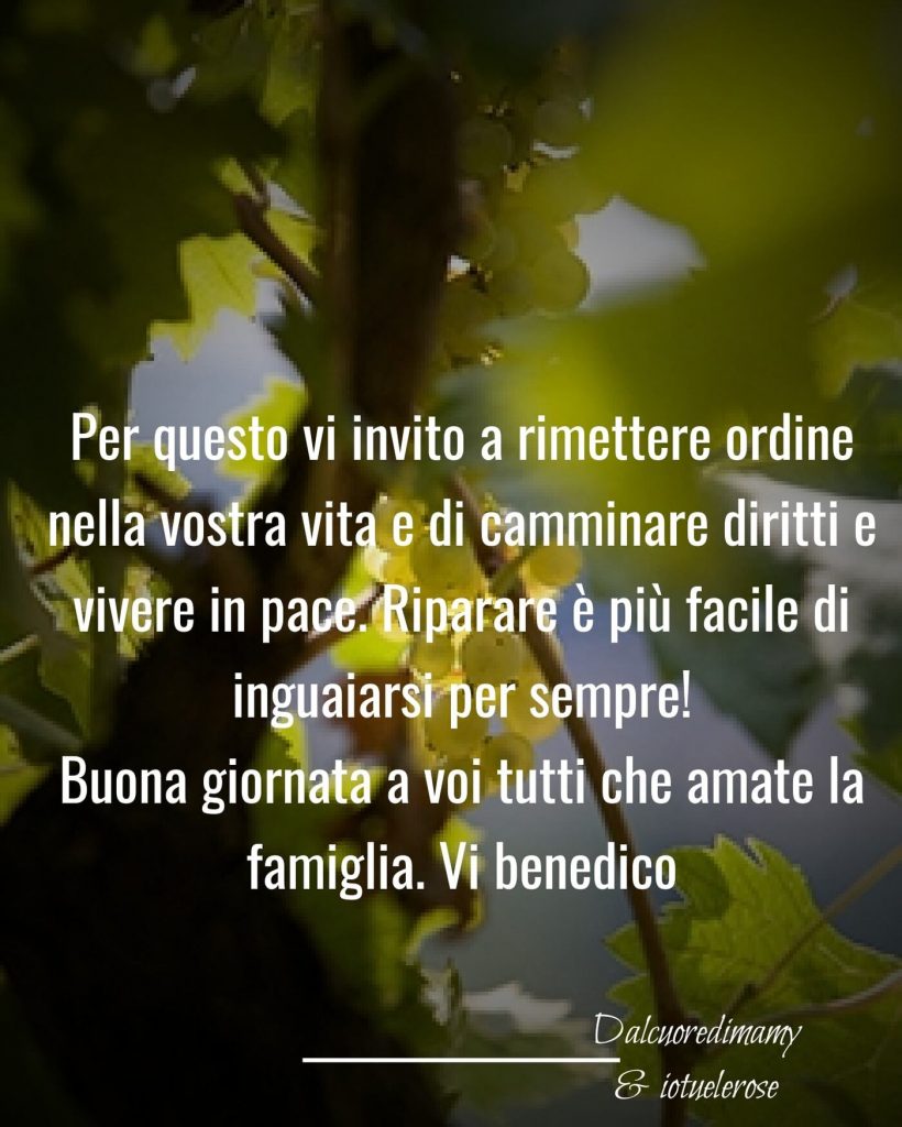 Per questo vi invito a rimettere ordine nella vostra vita e di camminare tutti diritti e vivere in pace. Riparare è più facile di inguaiarsi per sempre! Buona giornata a voi tutti...