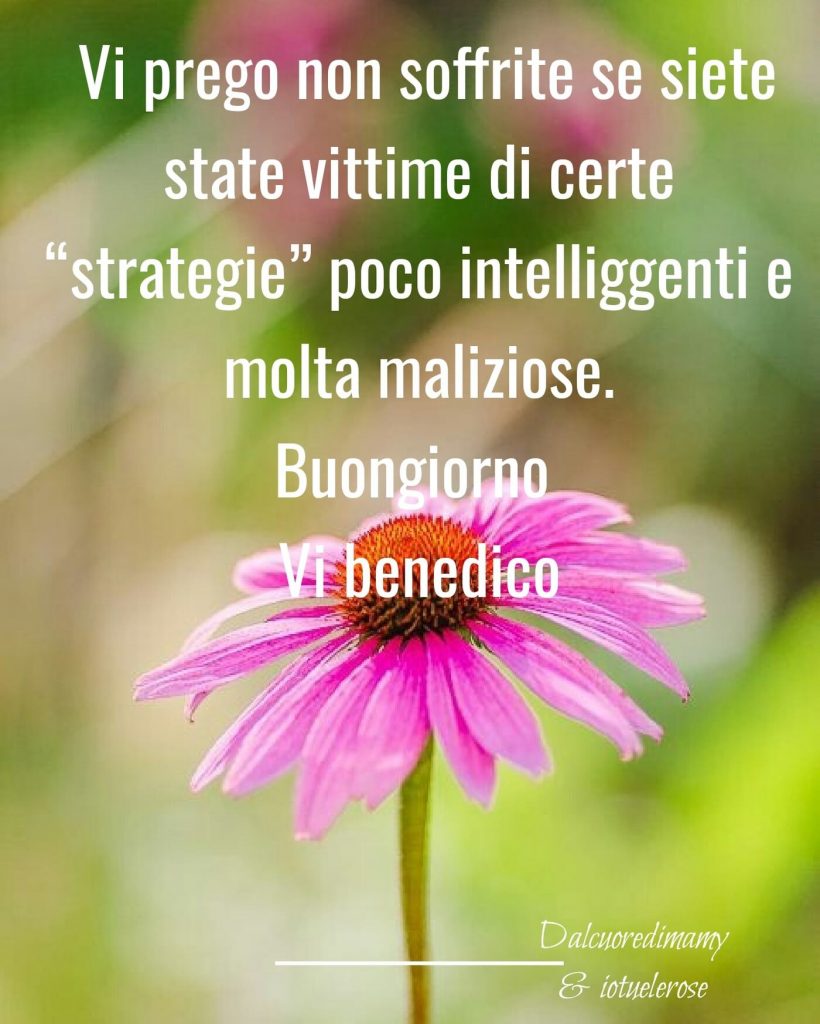 Vi prego non soffrite se siete state vittime di certe "strategie" poco intelligenti e molto maliziose. Buongiorno. Vi benedico