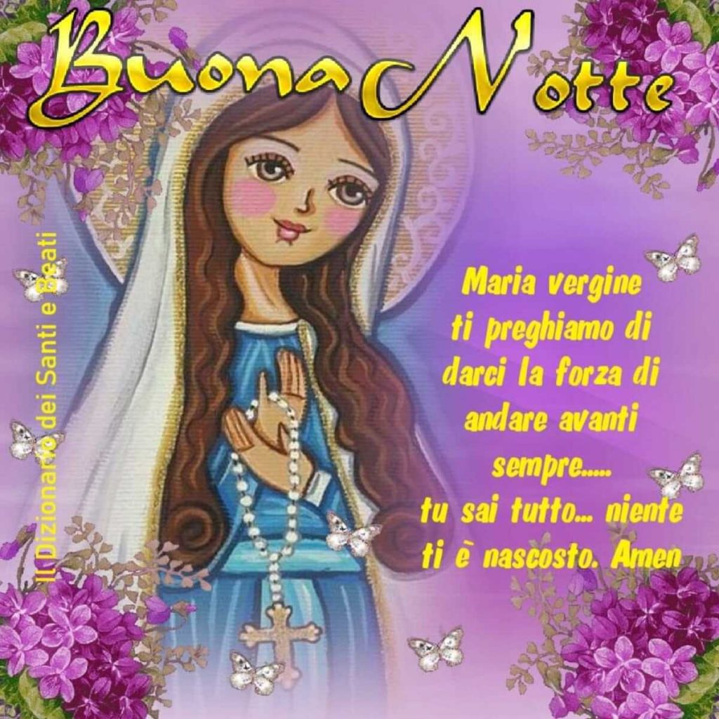 Buona Notte. Maria Vergine ti preghiamo di darci la forza di andare avanti sempre... tu sai tutto... niente ti è nascosto. Amen