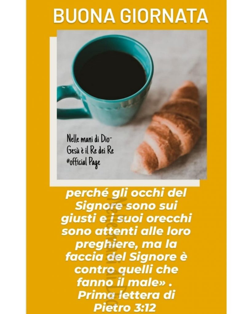 BUONA GIORNATA. Perché gli occhi del Signore sono suoi giusti e i suoi orecchi sono attenti alle loro preghiere, ma la faccia del Signore è contro quelli che fanno il male.