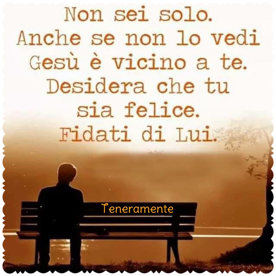Non sei solo. Anche se non lo vedi Gesù è vicino a te. Desidera che tu sia felice. Fidati di Lui. (Teneramente)