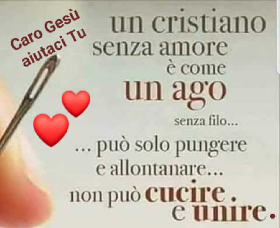 Un cristiano senza amore è come un ago senza filo... può solo pungere e allontanare... non può cucire e unire. (Caro Gesù aiutaci Tu)