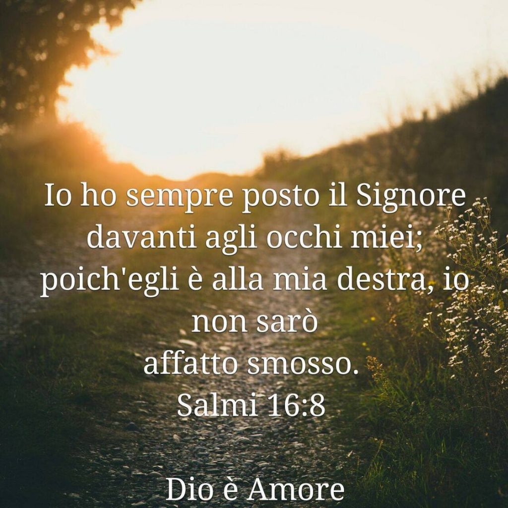 Io ho sempre posto il Signore davanti agli occhi miei; poich'egli è alla mia destra, io non sarò affatto smosso. (Salmi 16:8)