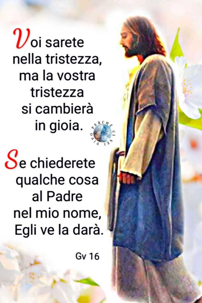 Voi sarete nella tristezza, ma la vostra tristezza si cambierà in gioia. Se chiederete qualche cosa al Padre nel mio nome, Egli ve la darà. (Giovanni 16)