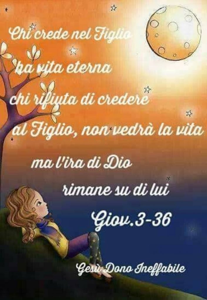 Chi crede nel Figlio ha vita eterna, chi rifiuta di credere al Figlio, non vedrà la vita la l'ira di Dio rimane su di lui. (Giov. 3-36)