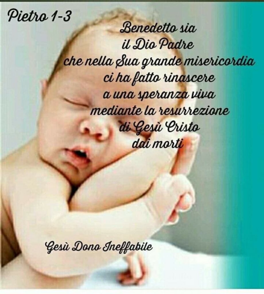 Benedetto sia il Dio Padre che nella Sua grande misericordia ci ha fatto rinascere a una speranza viva mediante la resurrezione di Gesù Cristo dai morti. (Pietro 1-3)