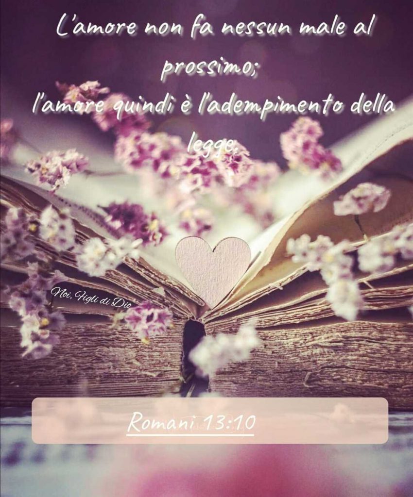 L'amore non fa nessun male al prossimo; l'amore quindi è l'adempimento della legge. (Romani 13:10)