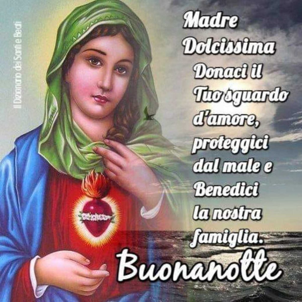 Madre Dolcissima Donaci il Tuo sguardo d'amore, proteggici dal male e benedici la nostra famiglia. Buonanotte