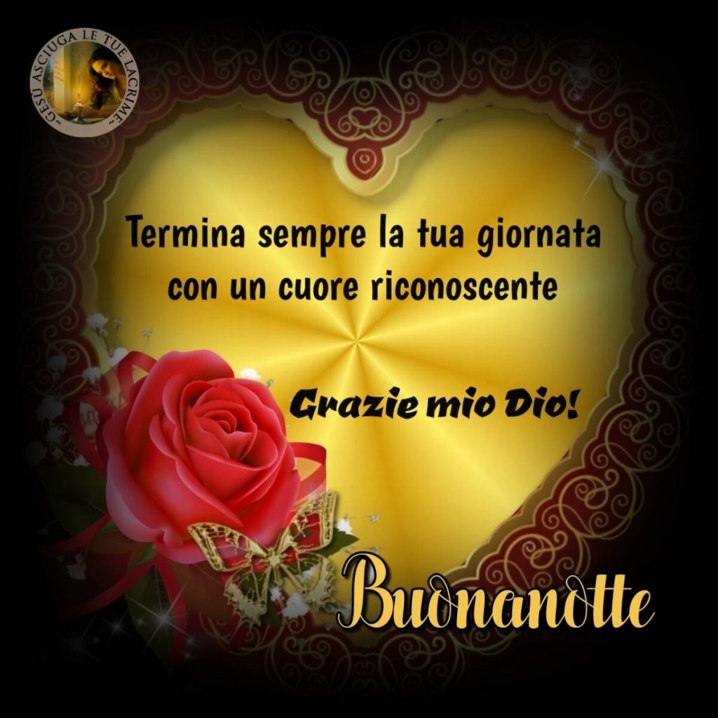 Termina sempre la tua giornata con un cuore riconoscente. Grazie mio Dio! Buonanotte