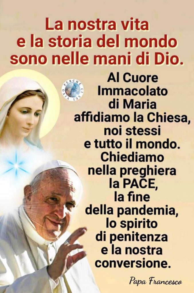 La nostra vita e la storia del mondo sono nelle mani di Dio. Al cuore immacolato di Maria affidiamo la Chiesa, noi stessi e tutto il mondo... (Papa Francesco)