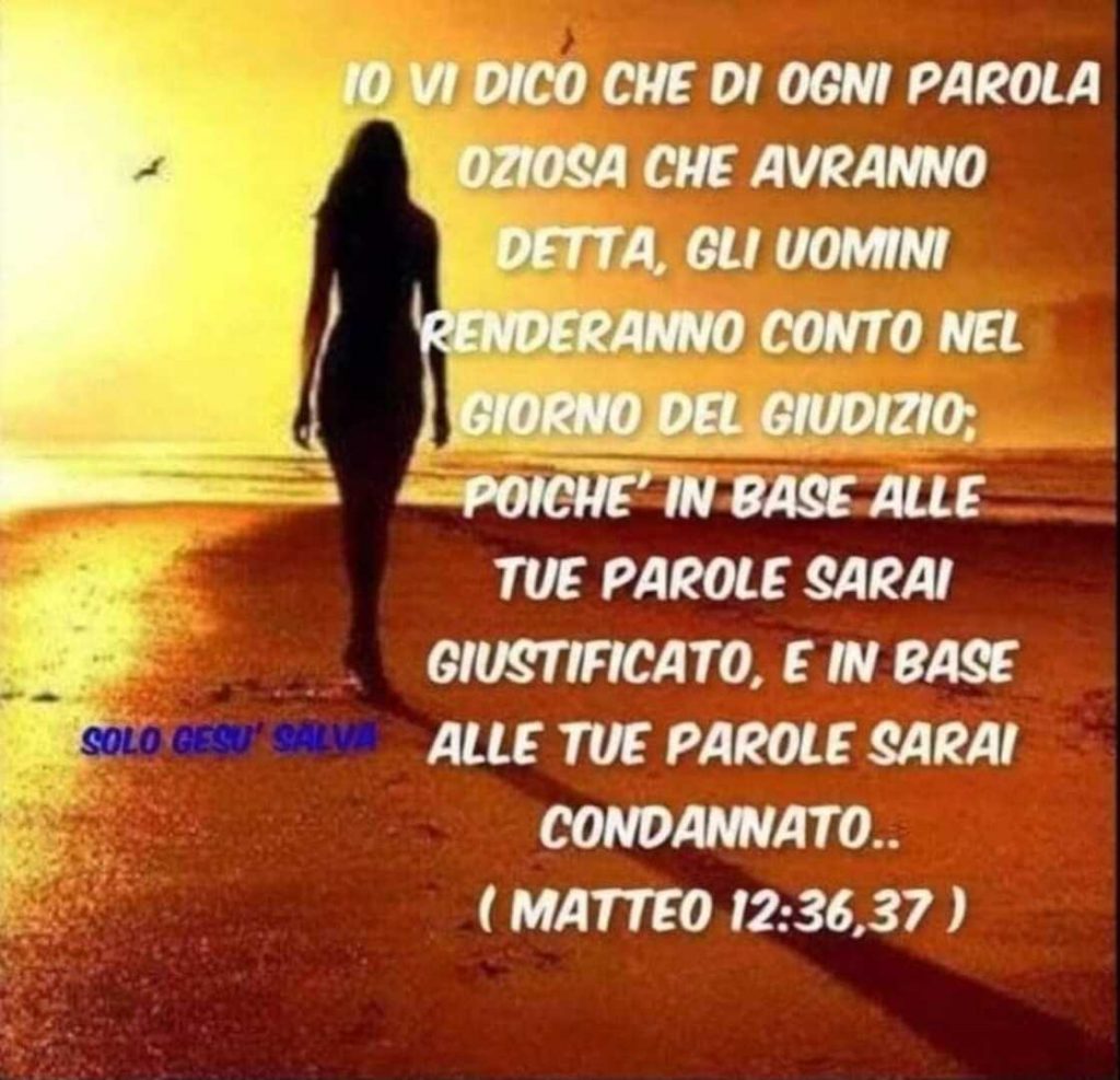 Io vi dico che di ogni parola oziosa che avranno detta, gli uomini renderanno conto nel giorno del giudizio; poiché in base alle tue parole sarai giustificato, e in base alle tue parole sarai condannato... (Matteo 12:36,37)