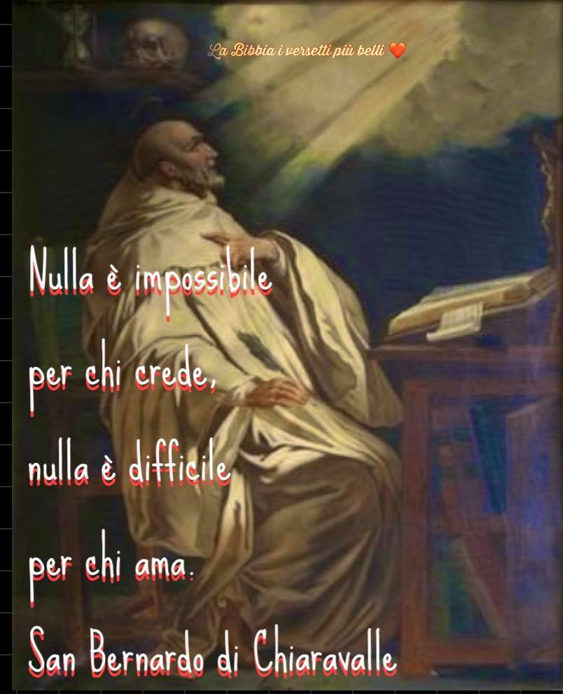 "Nulla è impossibile per chi crede, nulla è difficile per chi ama." (San Bernardo di Chiaravalle)