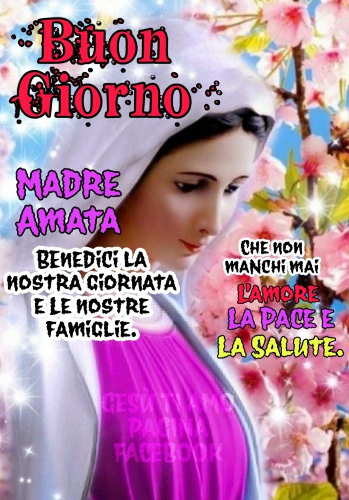 Buon Giorno. Madre Amata, benedici la nostra giornata e le nostre famiglie. Che non manchino mai l'amore, la pace e la salute.