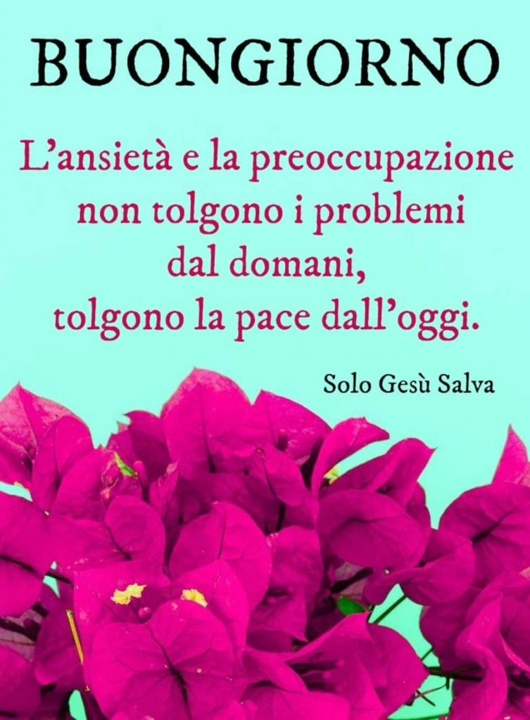 Buongiorno. L'ansietà e la preoccupazione non tolgono i problemi dal domani, tolgono la pace dall'oggi. (Solo Gesù Salva)