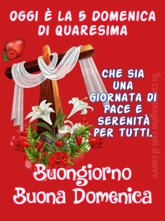 Oggi è la 5 Domenica di Quaresima. Che sia una giornata di pace e serenità per tutti. Buon giorno Buona Domenica