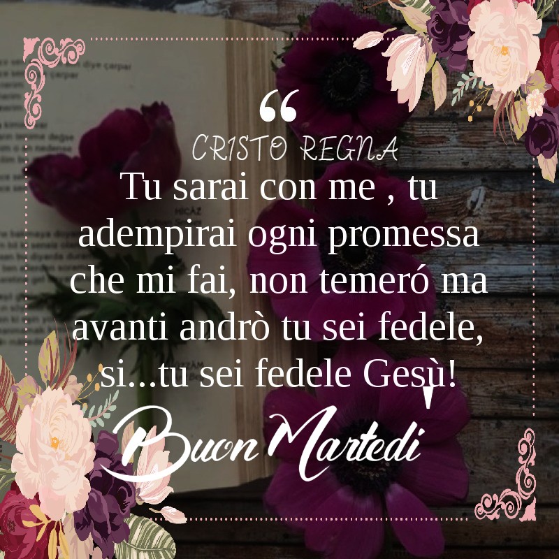 Tu sarai con me, tu adempirai ogni promessa che mi fai, non temerò ma avanti andrò tu sei fedele, si... tu sei fedele Gesù! Buon Martedì