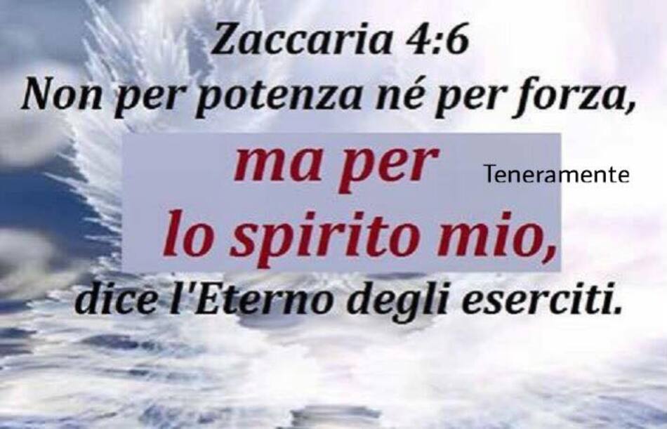 Non per potenza né per forza, ma per lo spirito mio, dice l'Eterno degli eserciti. (Zaccaria 4:6)