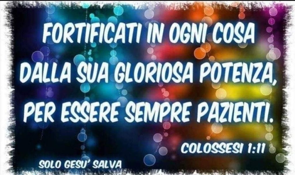 Fortificati in ogni cosa dalla Sua Gloriosa potenza, per essere sempre pazienti. (Colossesi 1:11)