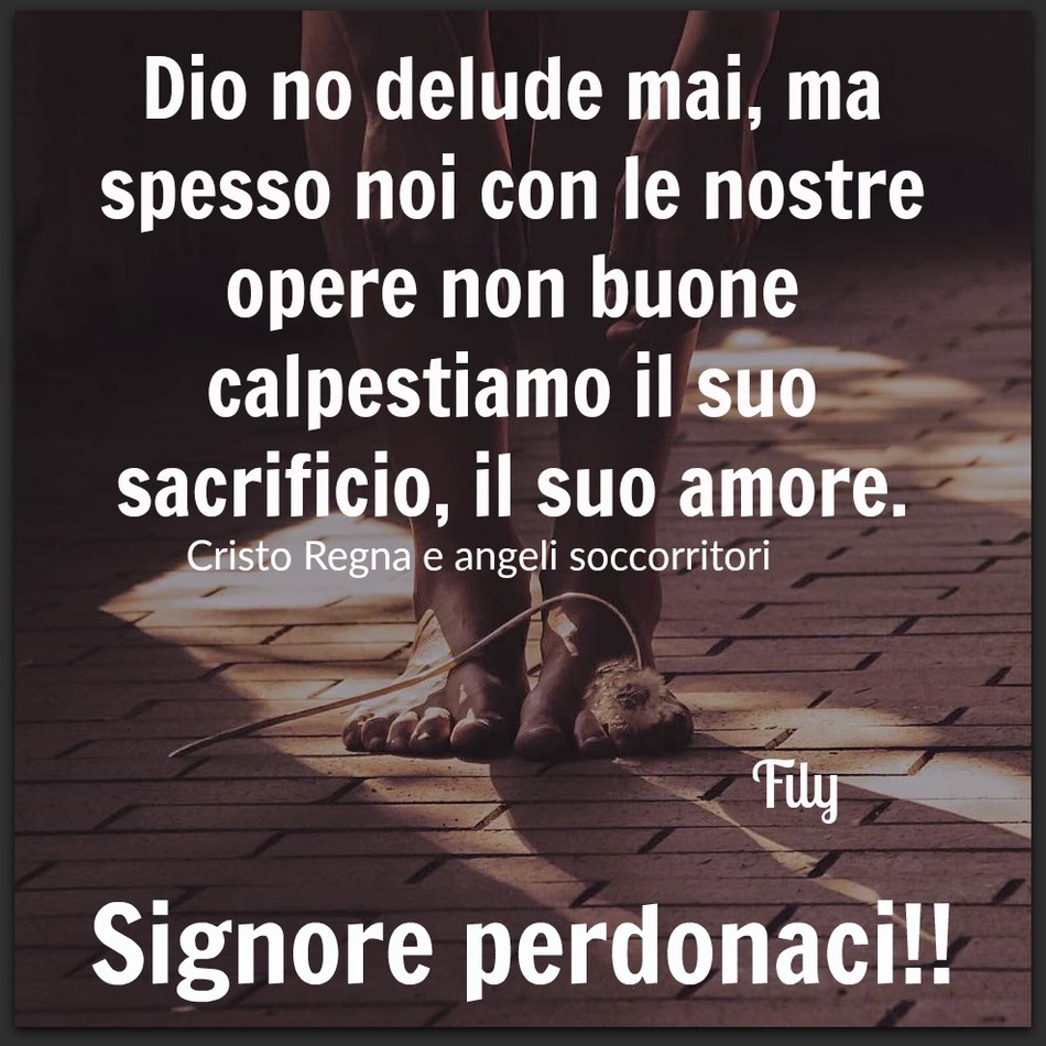 Dio non delude mai, ma spesso noi con le nostre opere non buone calpestiamo il Suo sacrificio, il Suo amore. (Fily)