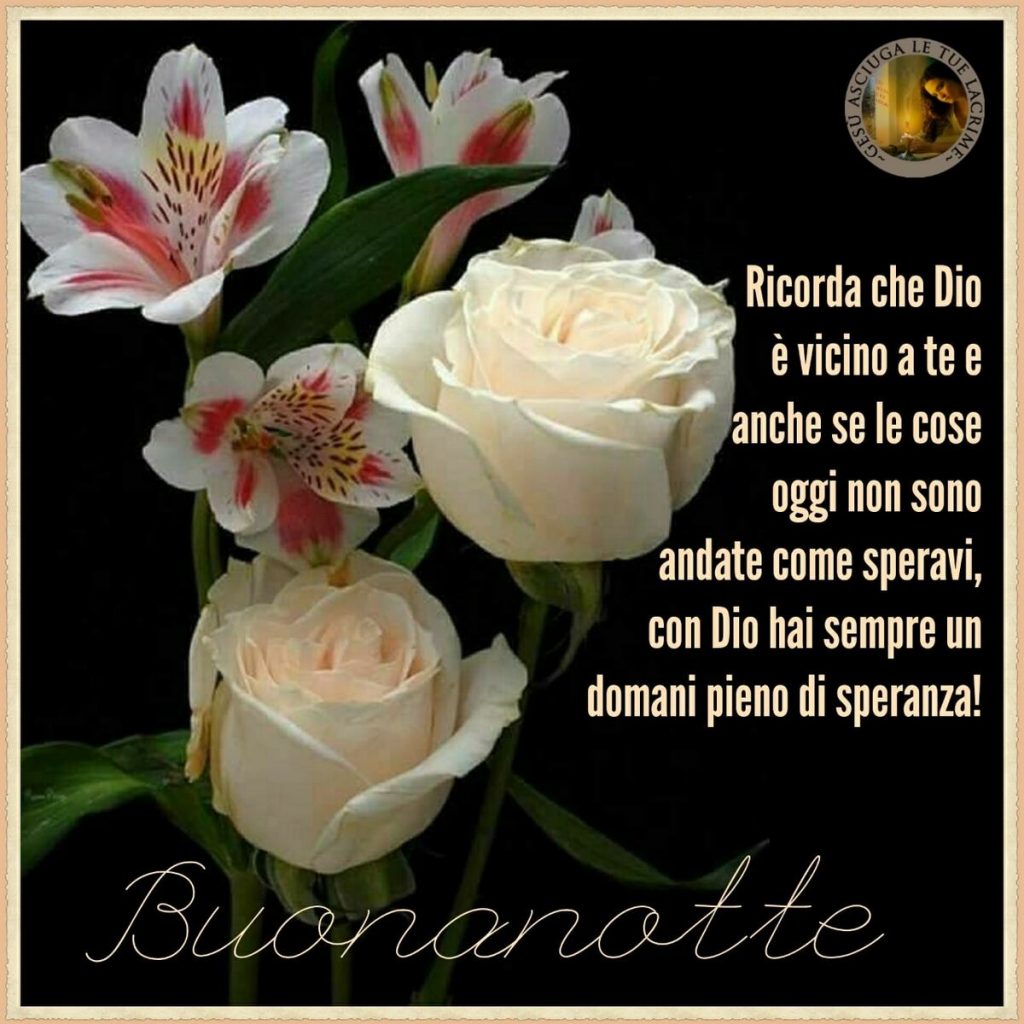Ricorda che Dio è vicino a te e anche se le cose oggi non sono andate come speravi, con Dio hai sempre un domani pieno di speranza! Buonanotte