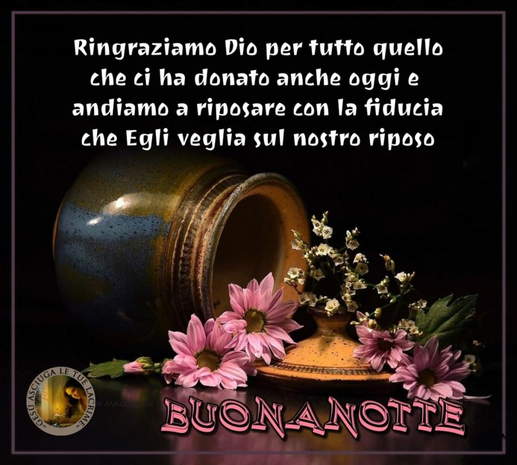 Ringraziamo Dio per tutto quello che ci ha donato anche oggi e andiamo a riposare con la fiducia che Egli veglia sul nostro riposo. Buona Notte
