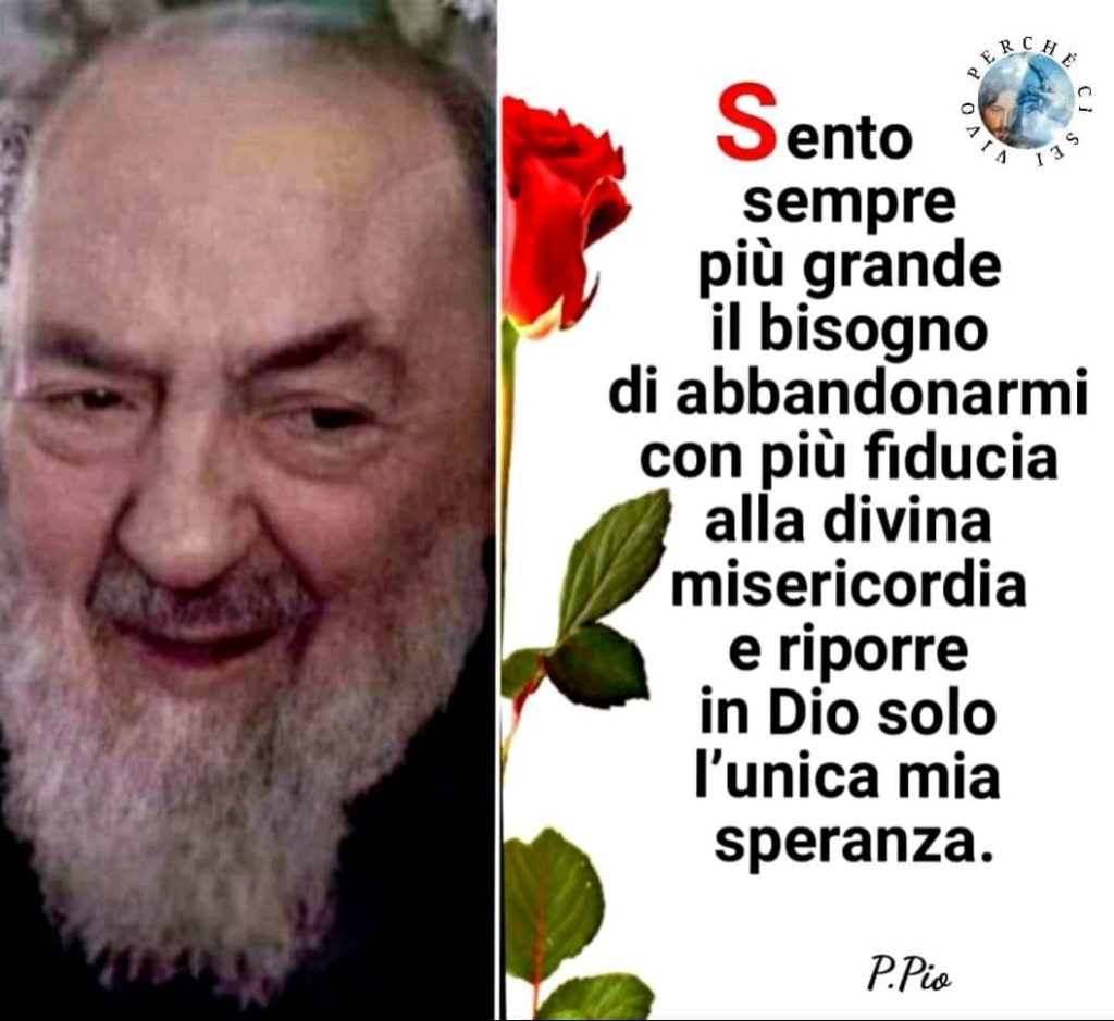 Sento sempre più grande il bisogno di abbandonarmi con più fiducia alla divina misericordia e riporre in Dio solo l'unica mia speranza. (P.Pio)