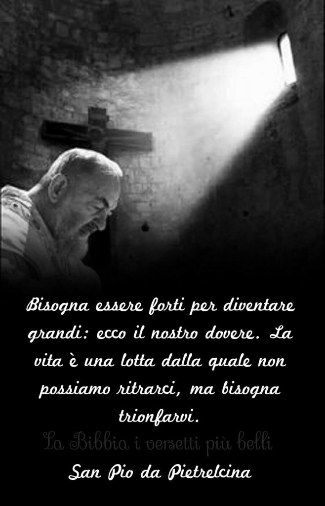 Bisogna essere forti per diventare grandi: ecco il nostro dovere. La vita è una lotta dalla quale non possiamo ritirarci, ma bisogna trionfarvi. (San Pio da Pietrelcina)