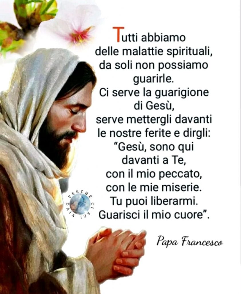 Tutti abbiamo delle malattie spirituali, da soli non possiamo guarirle. Ci serve la guarigione di Gesù, serve mettergli davanti le nostre ferite e dirgli: "Gesù, sono qui davanti a Te, con il mio peccato..." (Papa Francesco)