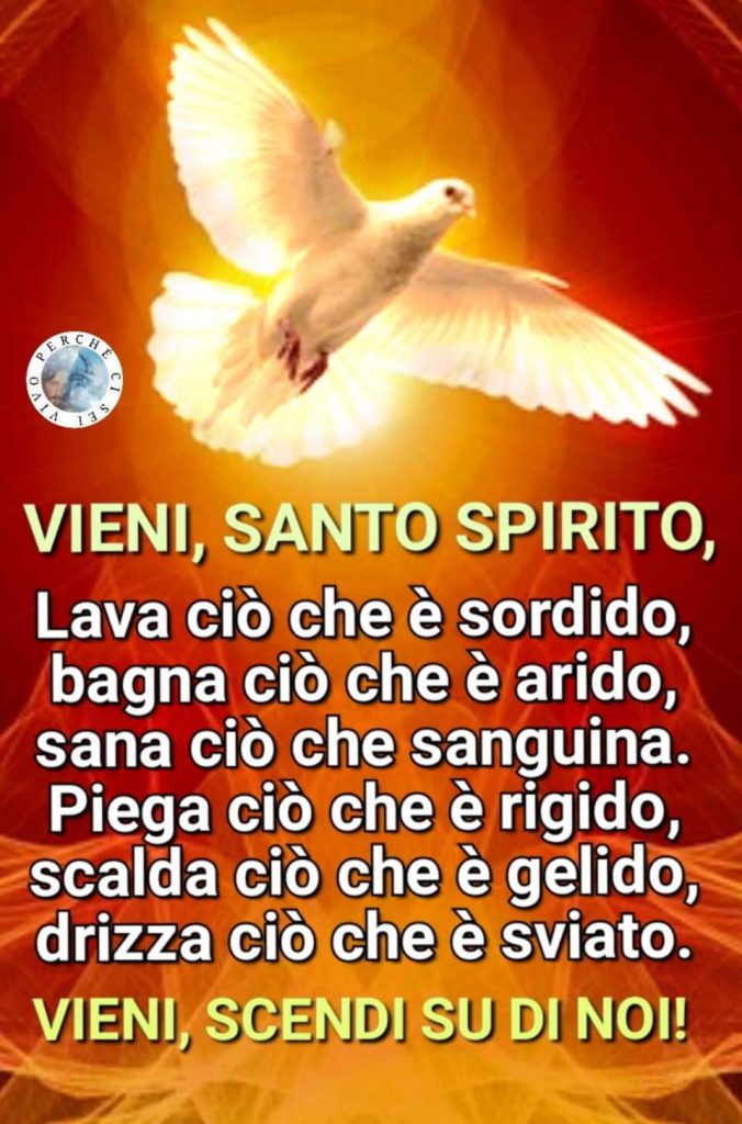 Vieni, Spirito Santo. Lava ciò che è sordido, bagna ciò che è arido, sana ciò che sanguina. Piega ciò che è rigido, scalda ciò che è gelido, drizza ciò che è sviato. Vieni, scendi su di noi!