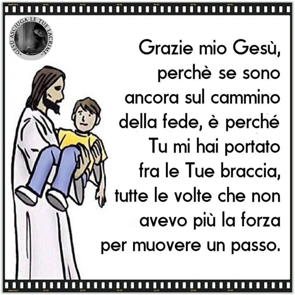 Grazie mio Gesù, perché se sono ancora sul cammino della fede, è perché Tu mi hai portato fra le Tue braccia, tutte le volte che non avevo più la forza per muovere un passo.