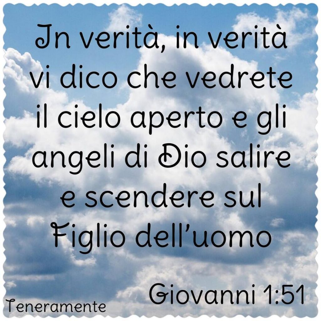 In verità, in verità vi dico che vedrete il cielo aperto e gli Angeli di Dio salire e scendere sul Figlio dell'uomo. (Giovanni 1:51)