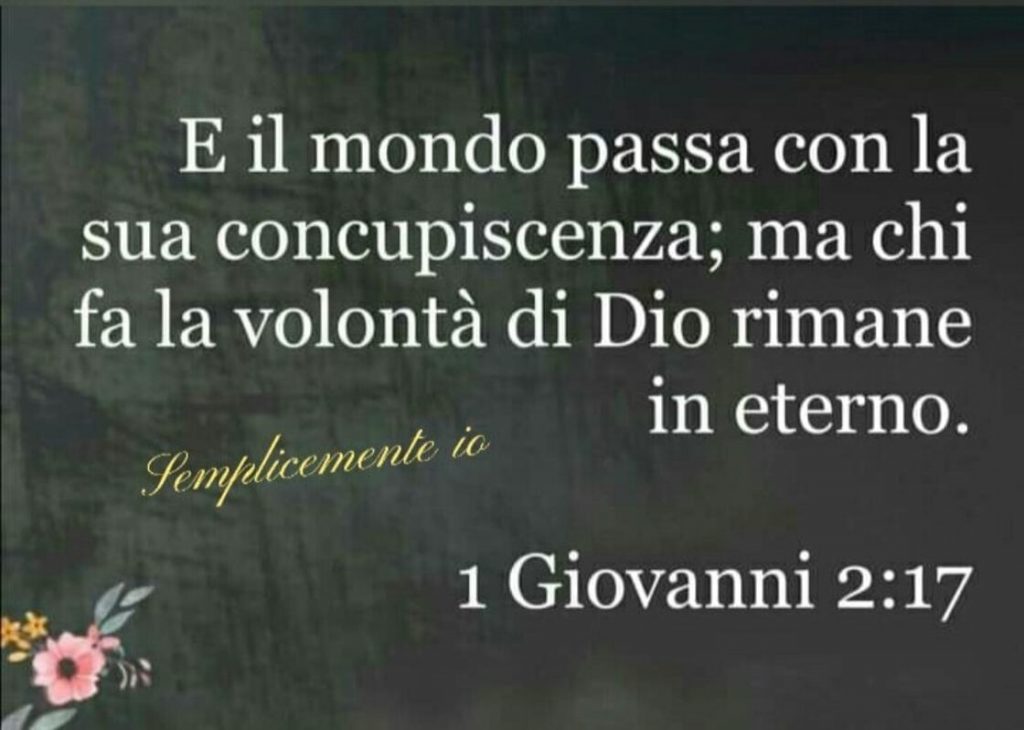 E il mondo passa con la sua concupiscenza; ma chi fa la volontà di Dio rimane in eterno. (1 Giovanni 2:17)