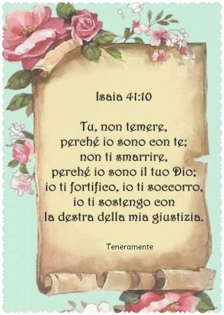 Tu, non temere, perché io sono con te; non ti smarrire, perché io sono il tuo Dio; io ti fortifico, io ti soccorro, io ti sostengo con la destra della mia giustizia. (Isaia 41:10)