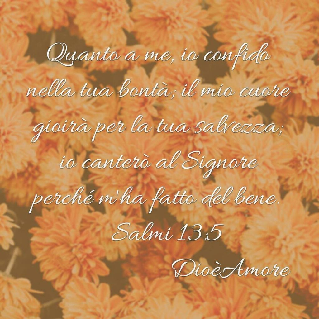 Quanto a me, io confido nella tua bontà; il mio cuore gioirà per la tua salvezza; io canterò al Signore perché m'ha fatto del bene. (Salmi 13:5)